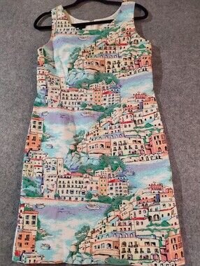 Talbots Scenic Coastal Print Sleeveless Shift Dress Lined 6P